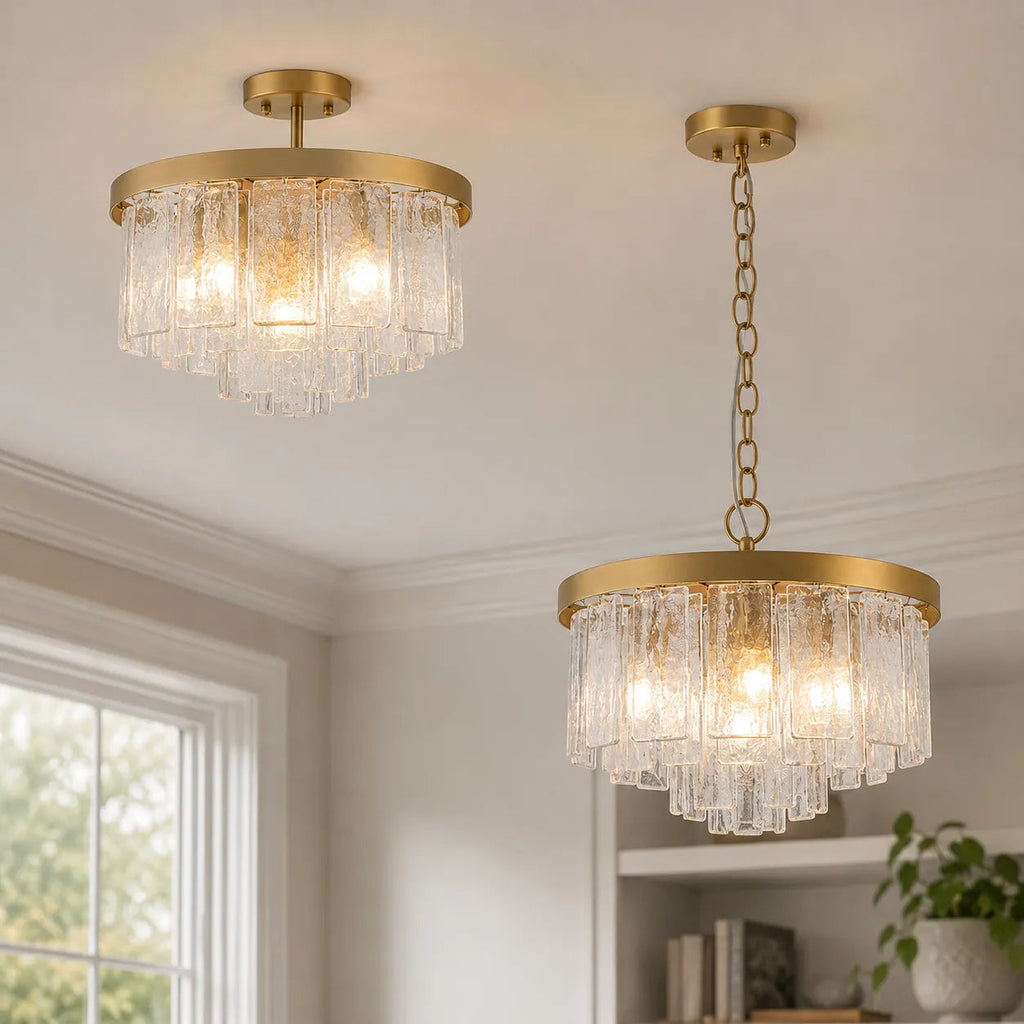Kieran Modern Tiered Water Glass Drum Chandelier