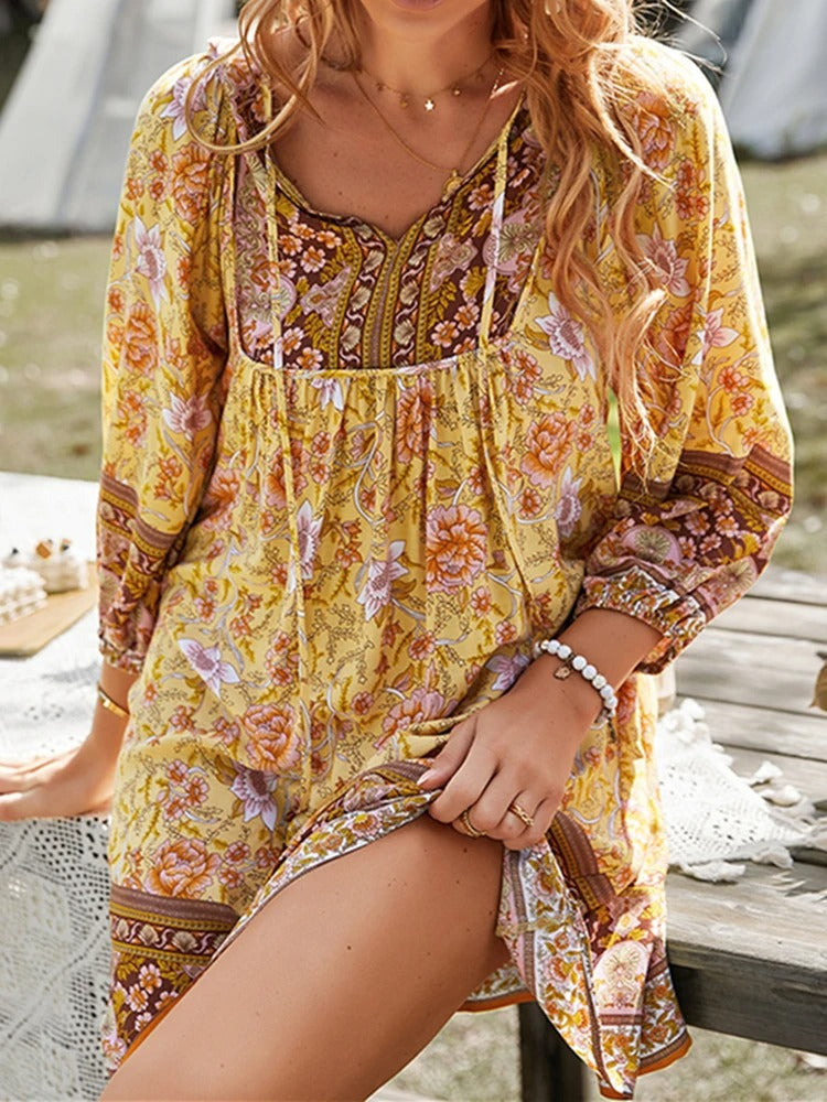 Avencea - Women's Summer Bohemian Floral Mini Dress in Modern Style