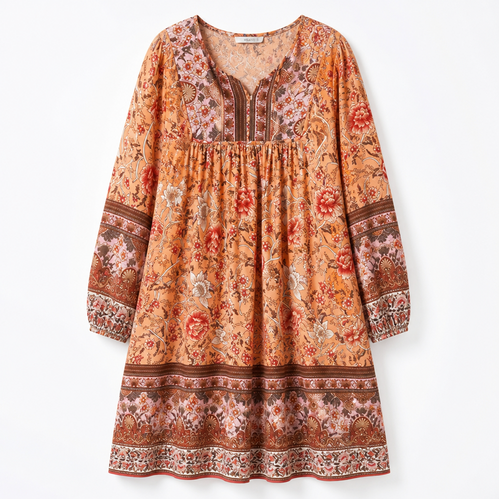 Women's Floral Mini Dress | Relaxed Fit | Bohemian Style, Mini Length | Summer Dress, Holiday Outfit, Wedding Guest