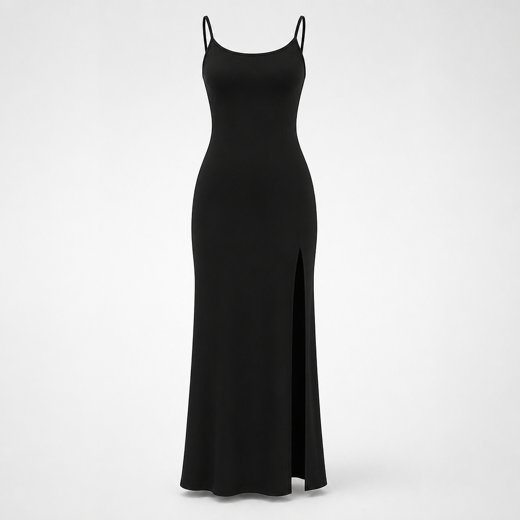Women's Polyester Spaghetti Strap Maxi Dress | Fitted Bodycon | Thigh-High Slit, Sleeveless | Evening Wear, Summer Party