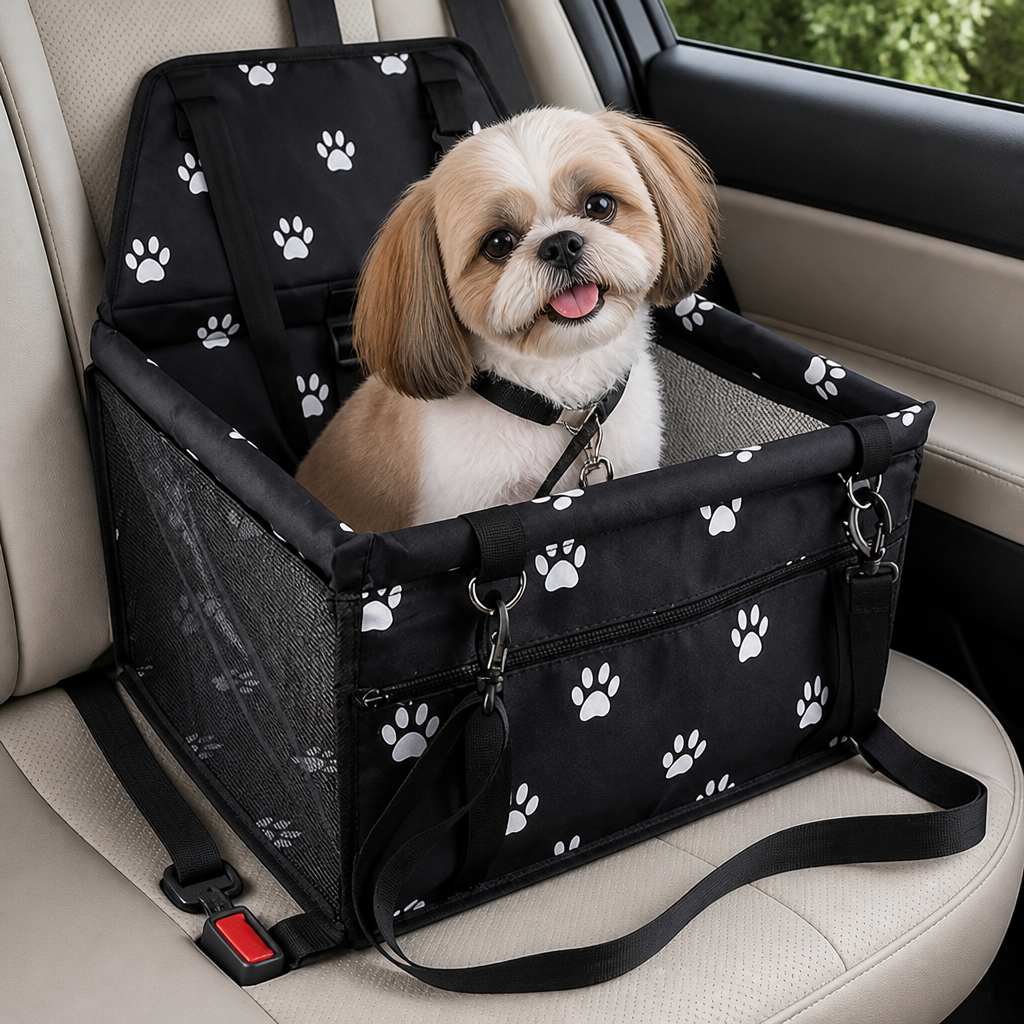 DogBedHouse Foldable & Breathable Canvas Dog Car Booster Seat (Includes Travel Bag)