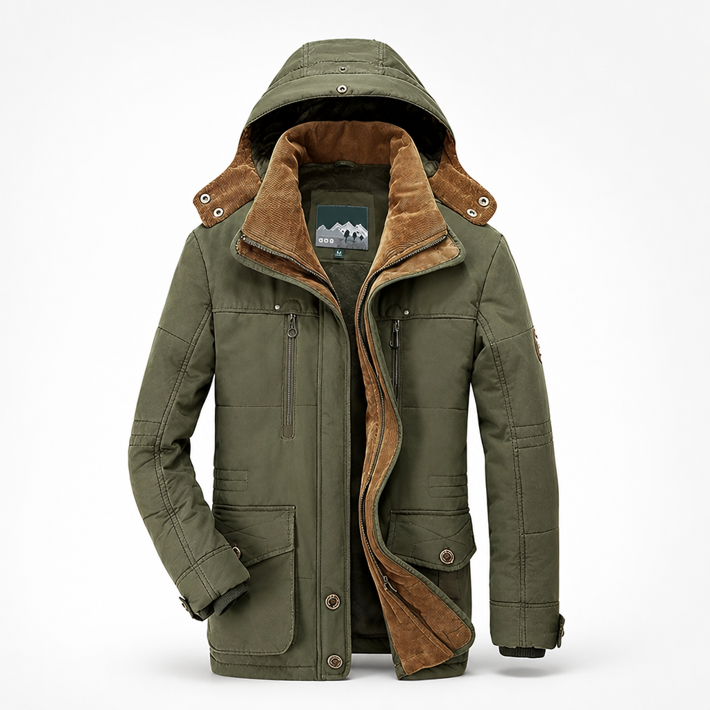 Men's Polyester Waterproof Insulated Hooded Parka | Regular Fit | High Collar, Hood, Multiple Pockets, Adjustable Waist | Workwear