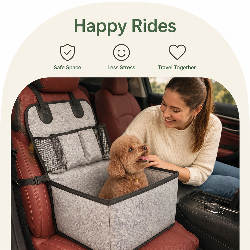 DogBedHouse Foldable & Stable Linen Fabric Car Booster Seat (Front Seat)