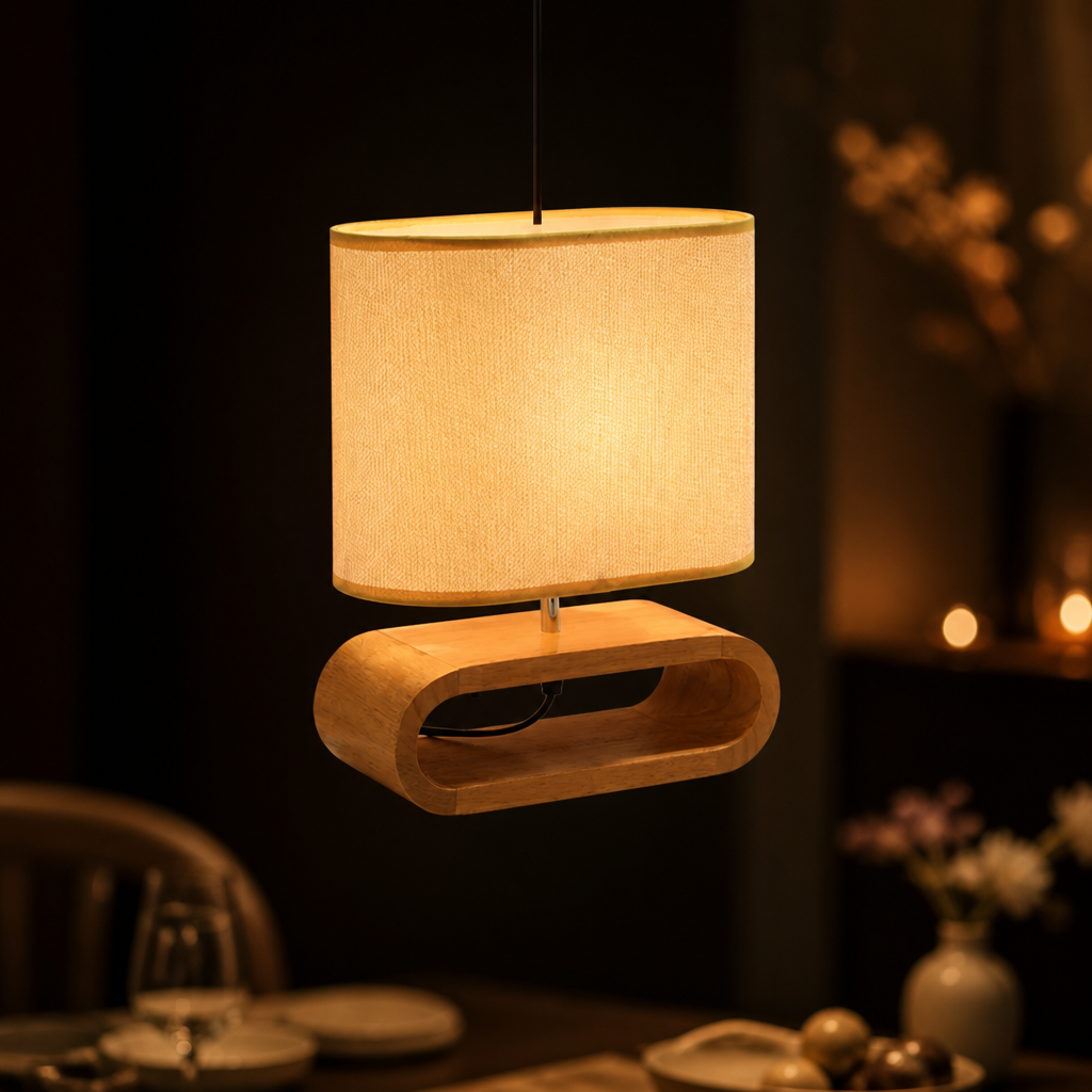 Bedside Table Lamp | Nordic Minimalist Design | Wood Base & Fabric Shade | Warm Ambient Lighting