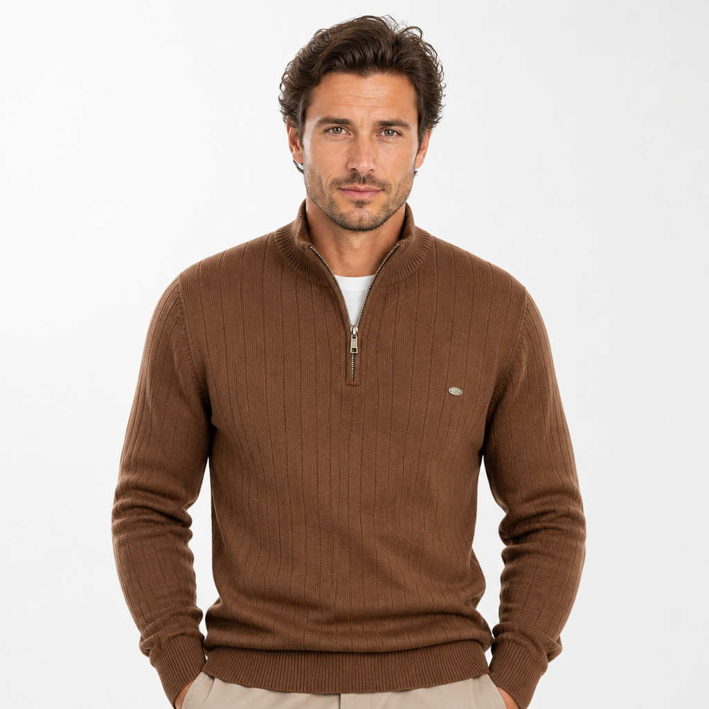Men's Half-Zip Sweatshirt | Long Sleeve Pullover | Ribbed Cuffs, Ribbed Hem, Zip Placket, Mock Neck | Smart Casual | Everyday Wear