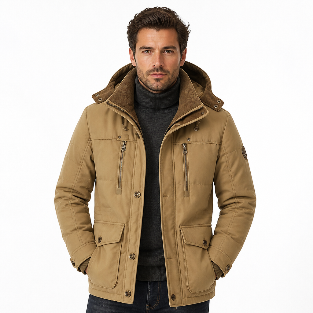 Men's Polyester Waterproof Insulated Hooded Parka | Regular Fit | High Collar, Hood, Multiple Pockets, Adjustable Waist | Workwear