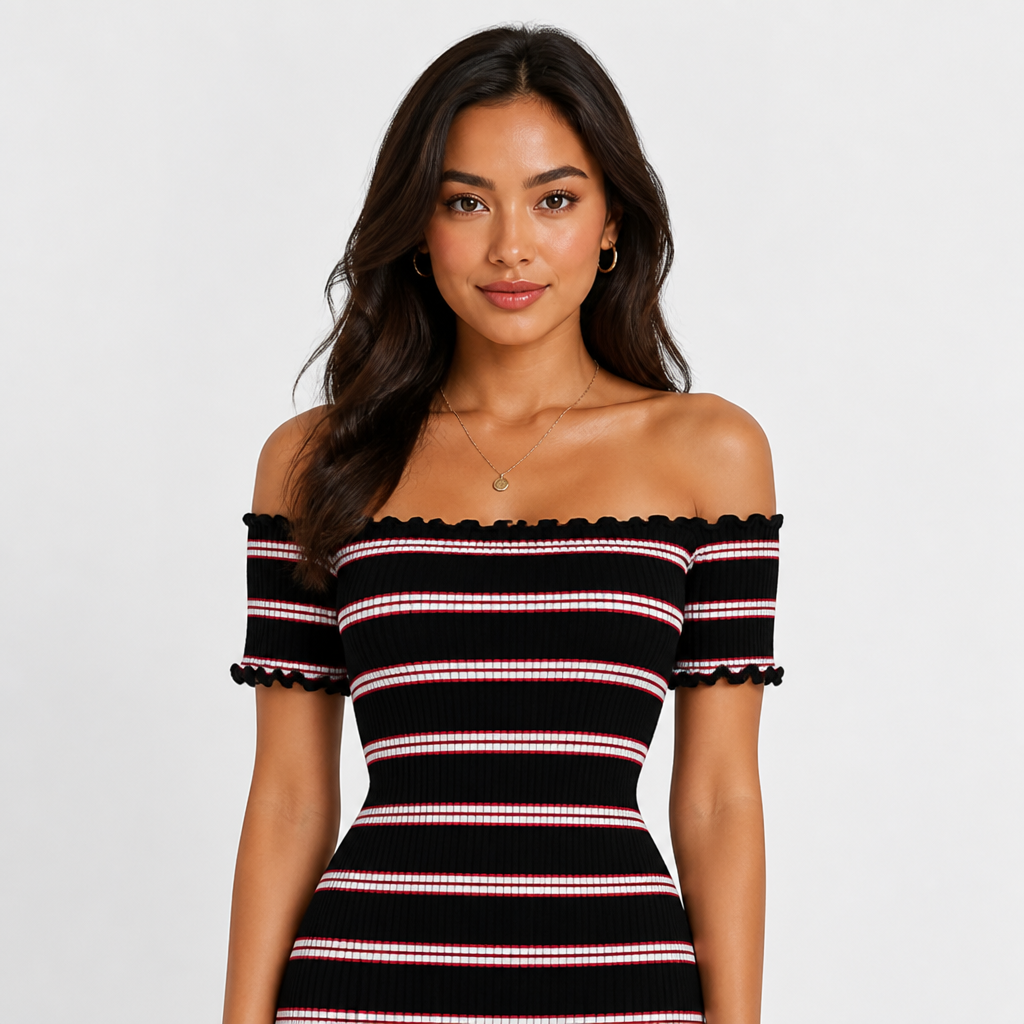 Women's Wrap Sundress | Knitted Fabric | Slash-Neck Striped Bodycon | Short Sleeve