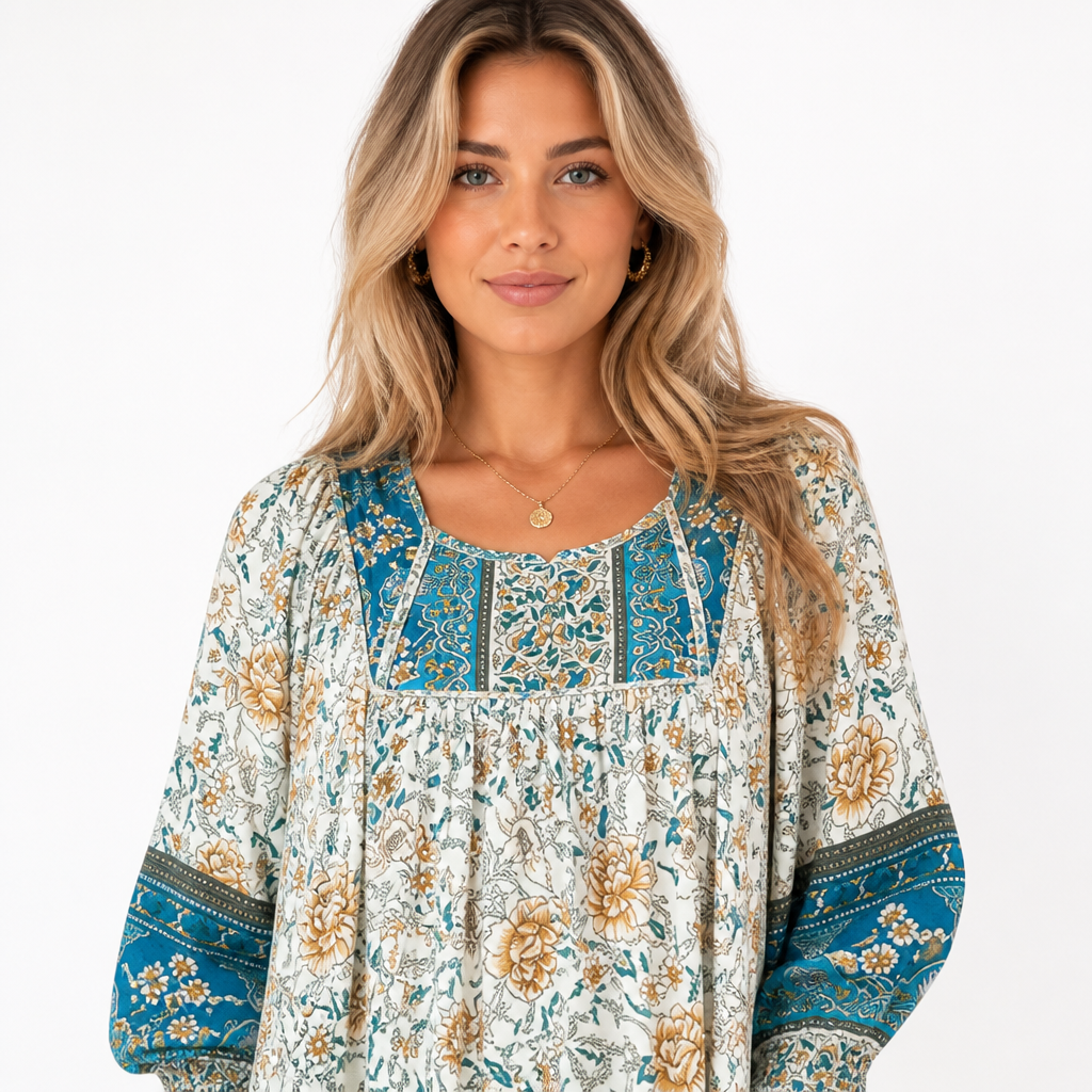 Women's Floral Mini Dress | Relaxed Fit | Bohemian Style, Mini Length | Summer Dress, Holiday Outfit, Wedding Guest