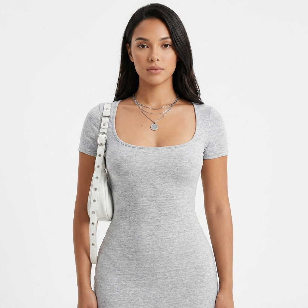 Women's Square Neck Bodycon Dress | Short Sleeve | Summer Casual | Comfortable Fit