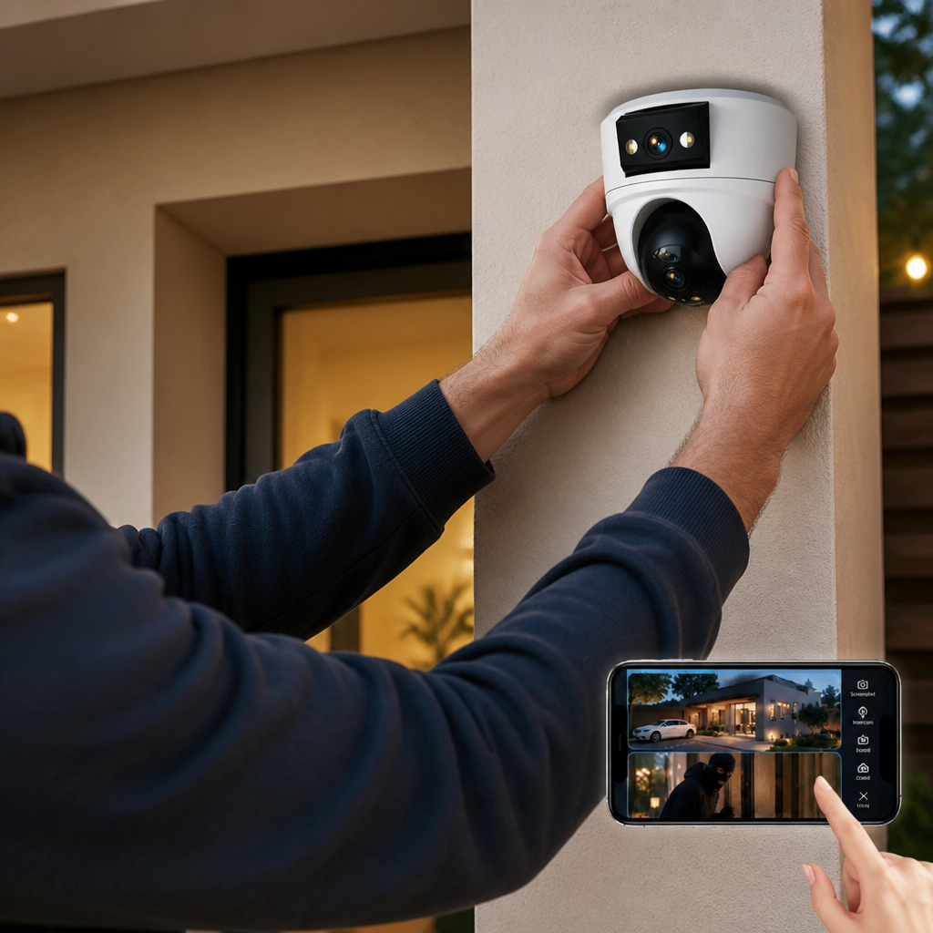 Dual-Lens WiFi Home Security Camera | 10MP Auto-Tracking Dual-Screen | Two-Way Audio & Night Vision