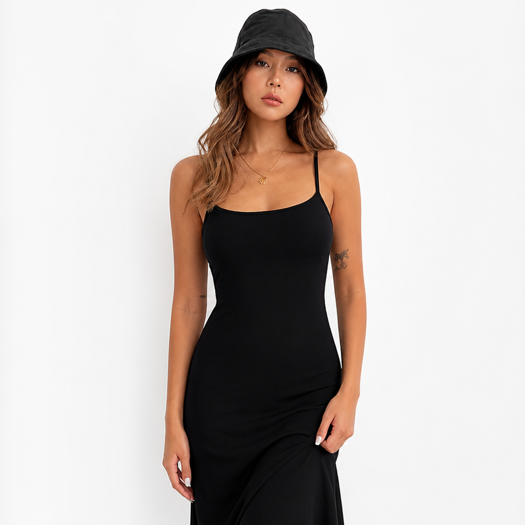 Women's Polyester Spaghetti Strap Maxi Dress | Fitted Bodycon | Thigh-High Slit, Sleeveless | Evening Wear, Summer Party