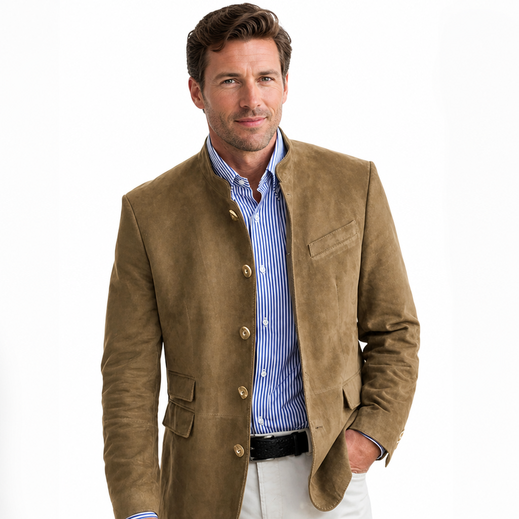 Men's Suede Blazer | Regular Fit | Single-Breasted, Button Closure, Notch Lapel | Smart Casual Business Casual