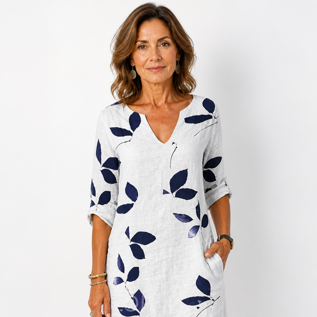 Women's Summer Dress | Polyester | Leaf Print | Flattering Silhouette