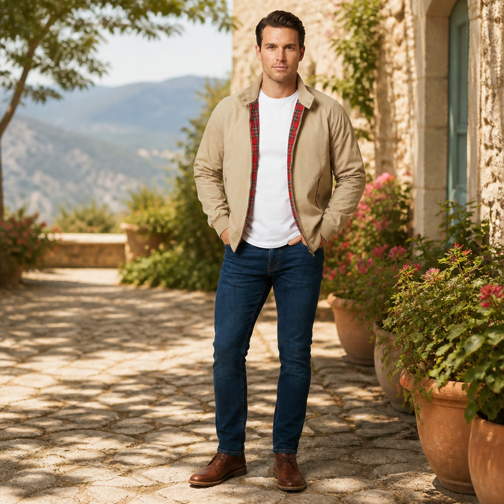 Men's Harrington Jacket | Checkered Lining & Stand-Up Collar | Wind-Resistant Lightweight