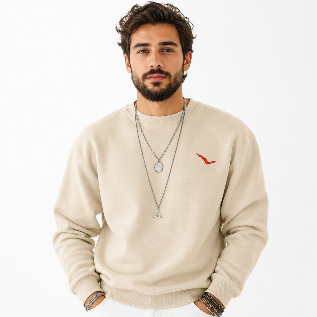 Men's Polyester Crewneck Sweatshirt | Regular Fit | Minimalist Urban, Bird Logo | Casual Streetwear, Winter Layering