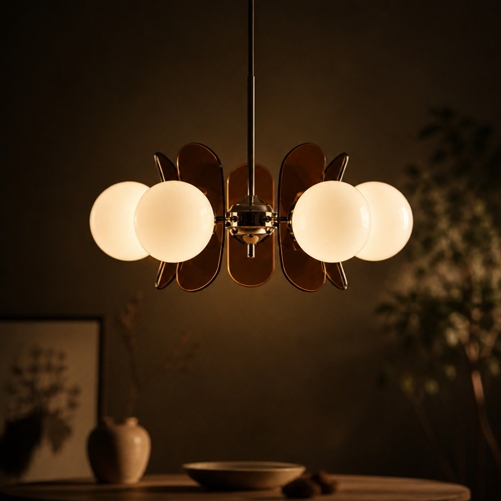 Chandelier | Opal Glass Sphere Design | Iron & Glass, 60×40 cm | Height-Adjustable Suspension
