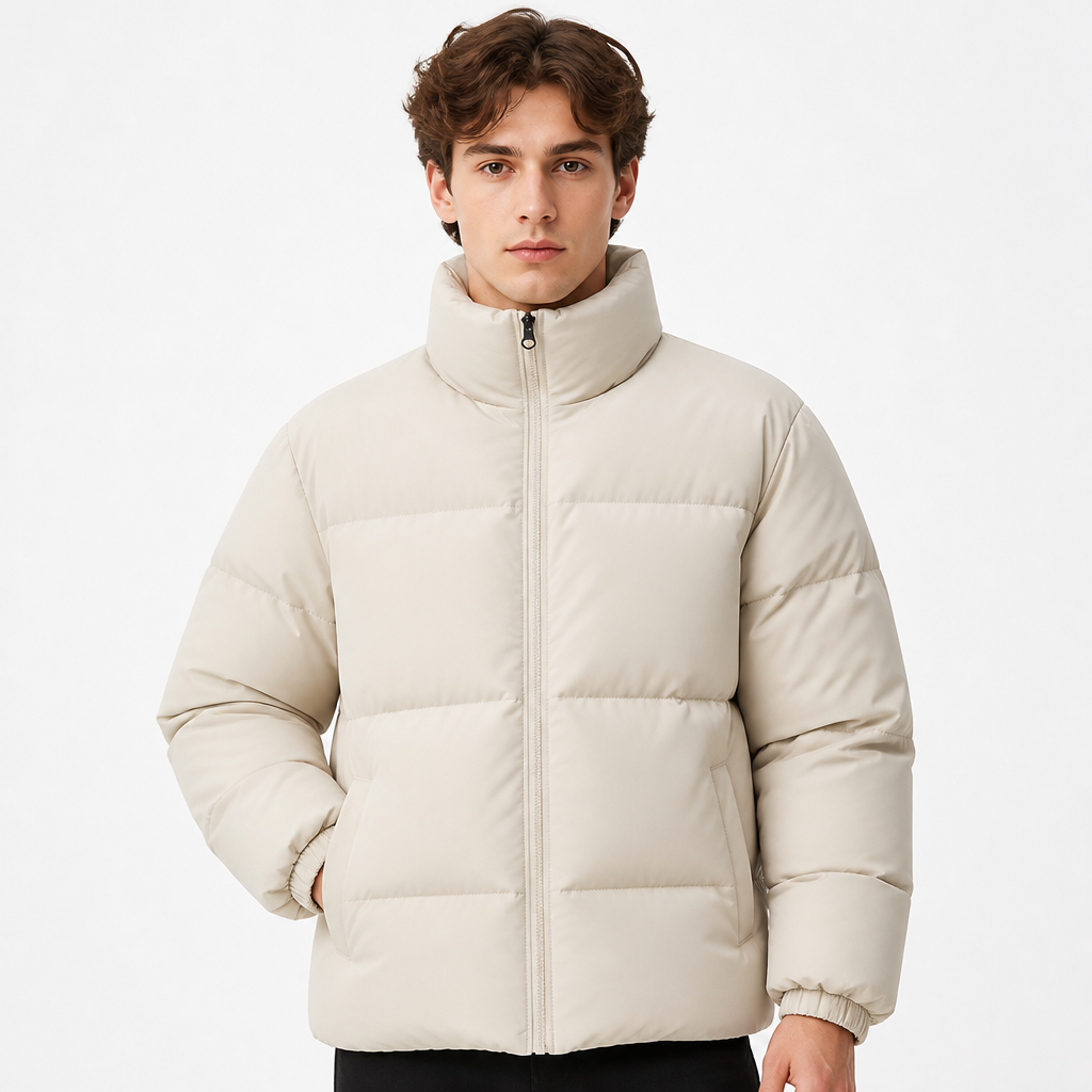 Men's Down Puffer Jacket Down-Filled | Regular Fit | High Collar, Front Zip, Insulated | Winter Coat | Smart Casual