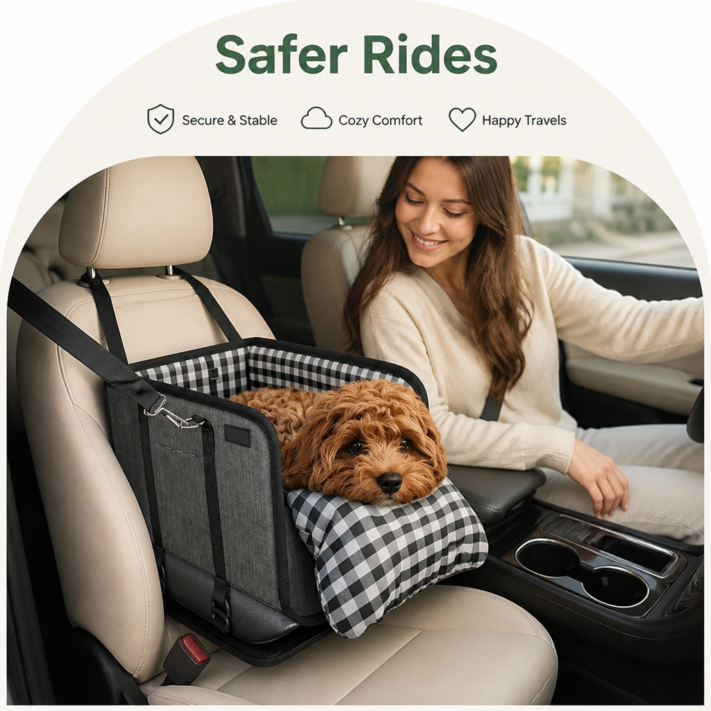 DogBedHouse Safety Belt & Soft Cushion Dog Car Seat (Console Booster)