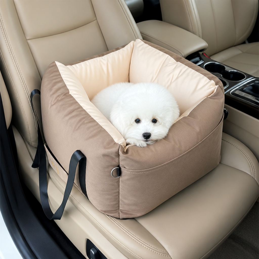 DogBedHouse Integrated Safety Belt & Washable Plush Dog Car Seat (Small Dogs)