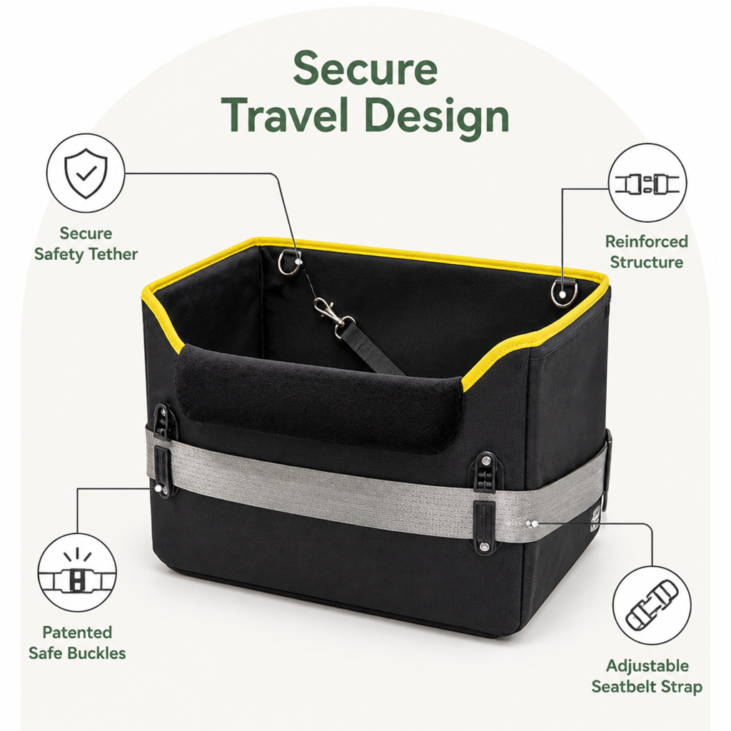 DogBedHouse Patent Safe Buckles & Clip-On Leash Booster Seat