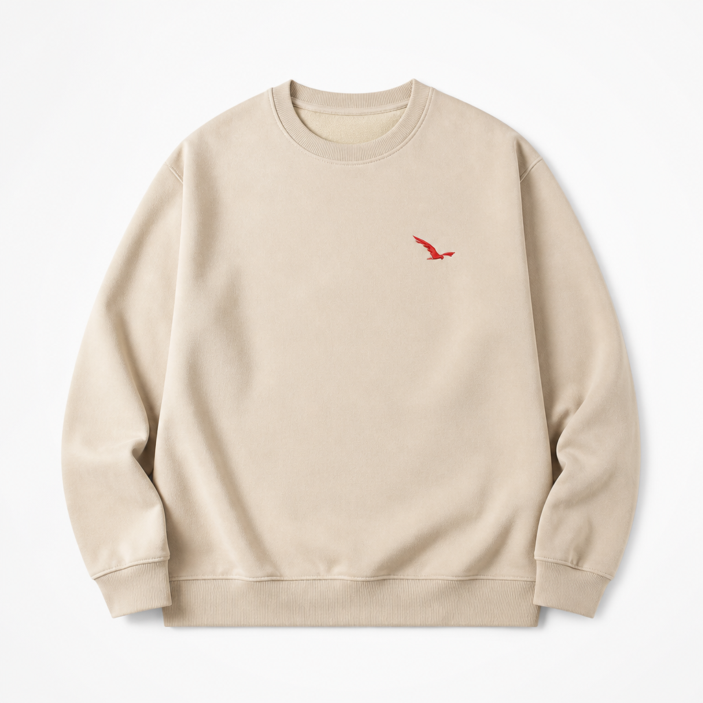 Men's Polyester Crewneck Sweatshirt | Regular Fit | Minimalist Urban, Bird Logo | Casual Streetwear, Winter Layering