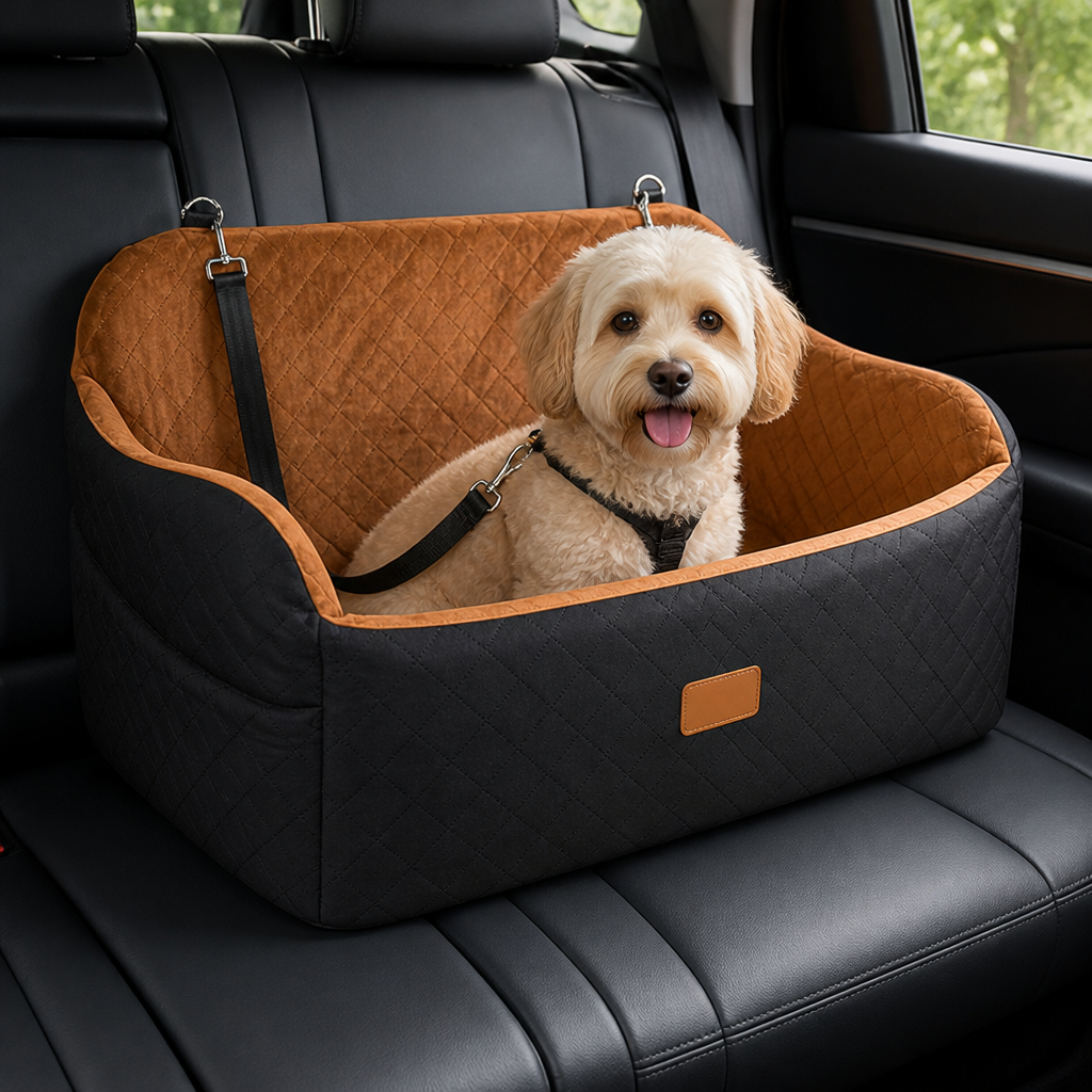 DogBedHouse Memory Foam & Non-Slip Dog Car Seat (Adjustable Leashes)