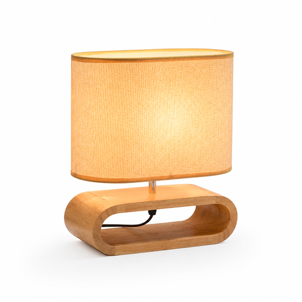 Bedside Table Lamp | Nordic Minimalist Design | Wood Base & Fabric Shade | Warm Ambient Lighting