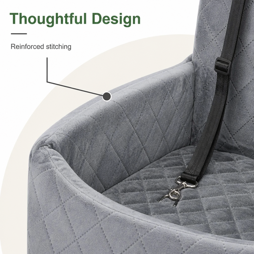 DogBedHouse Quilted Washable Oxford & Safety Belt Dog Car Seat (Removable Cushion)