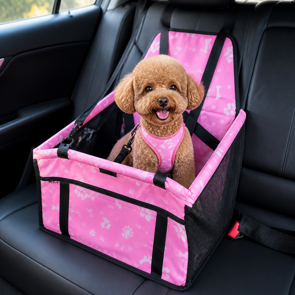 DogBedHouse Elevated Washable Car Booster Seat (Safety Leash & Adjustable Straps)