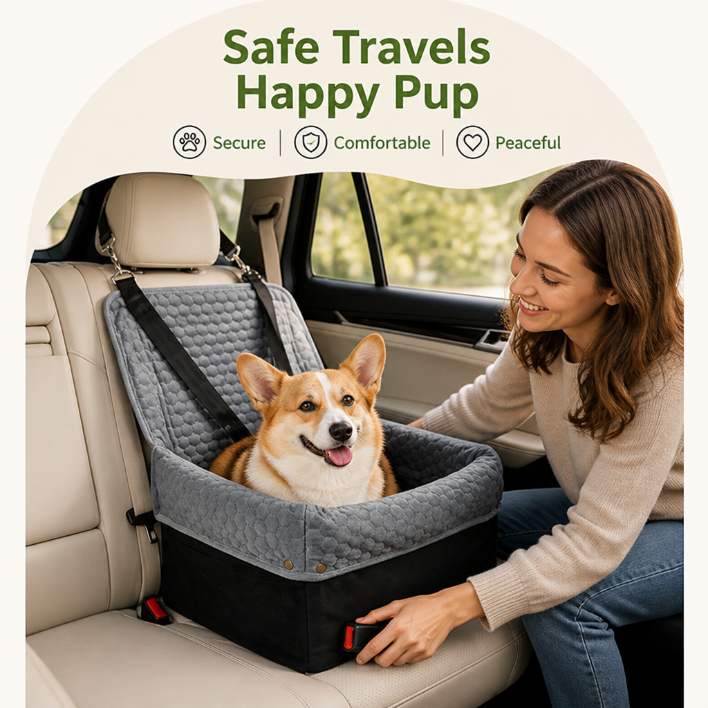 DogBedHouse Non-Slip Memory Foam & Adjustable Straps Booster Seat (Removable Cover)