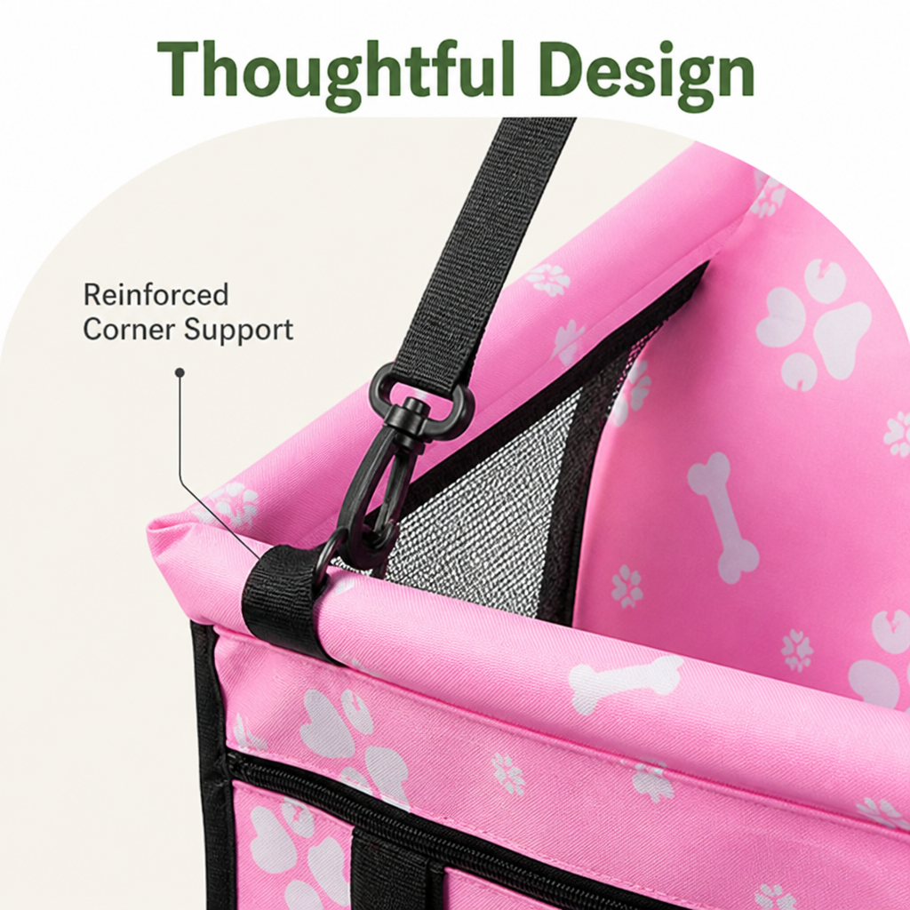 DogBedHouse Elevated Washable Car Booster Seat (Safety Leash & Adjustable Straps)