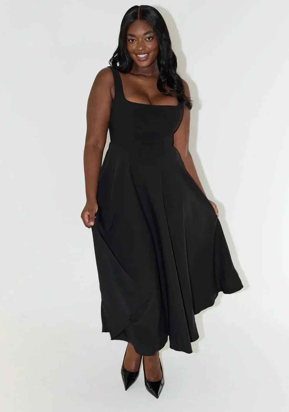 Midi Dress with High Waist and Square Neckline – Avencea Summer Trend 2024
