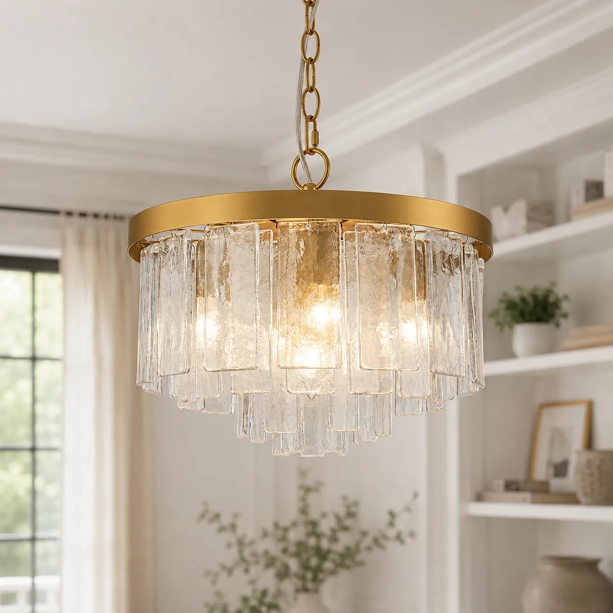 Kieran Modern Tiered Water Glass Drum Chandelier