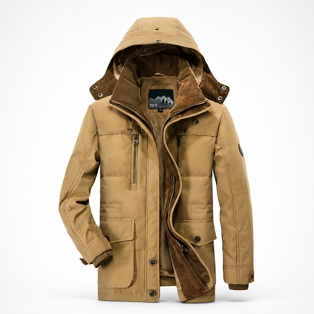 Men's Polyester Waterproof Insulated Hooded Parka | Regular Fit | High Collar, Hood, Multiple Pockets, Adjustable Waist | Workwear