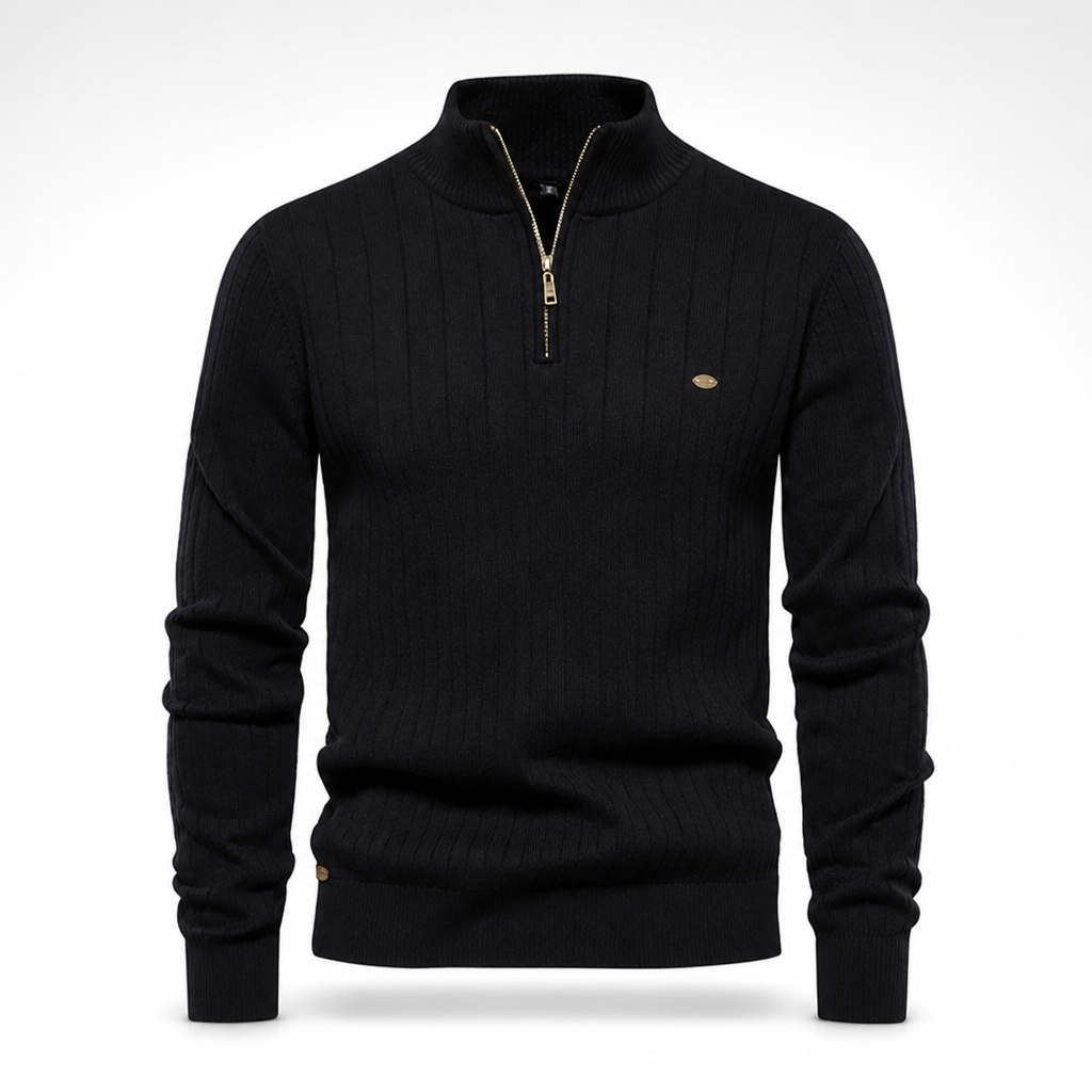 Men's Half-Zip Sweatshirt | Long Sleeve Pullover | Ribbed Cuffs, Ribbed Hem, Zip Placket, Mock Neck | Smart Casual | Everyday Wear