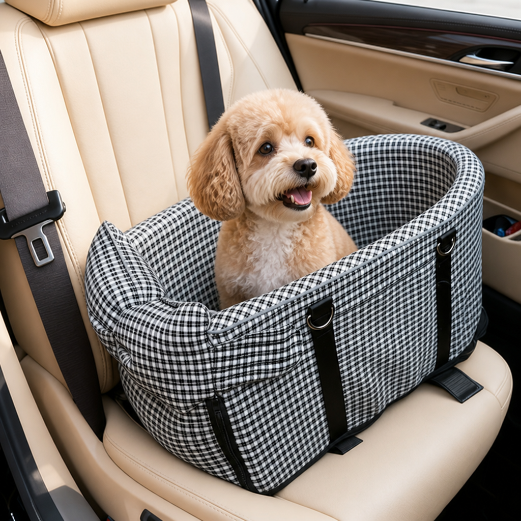 DogBedHouse Padded Polyester & Chew-Resistant Dog Car Seat (Adjustable Straps)