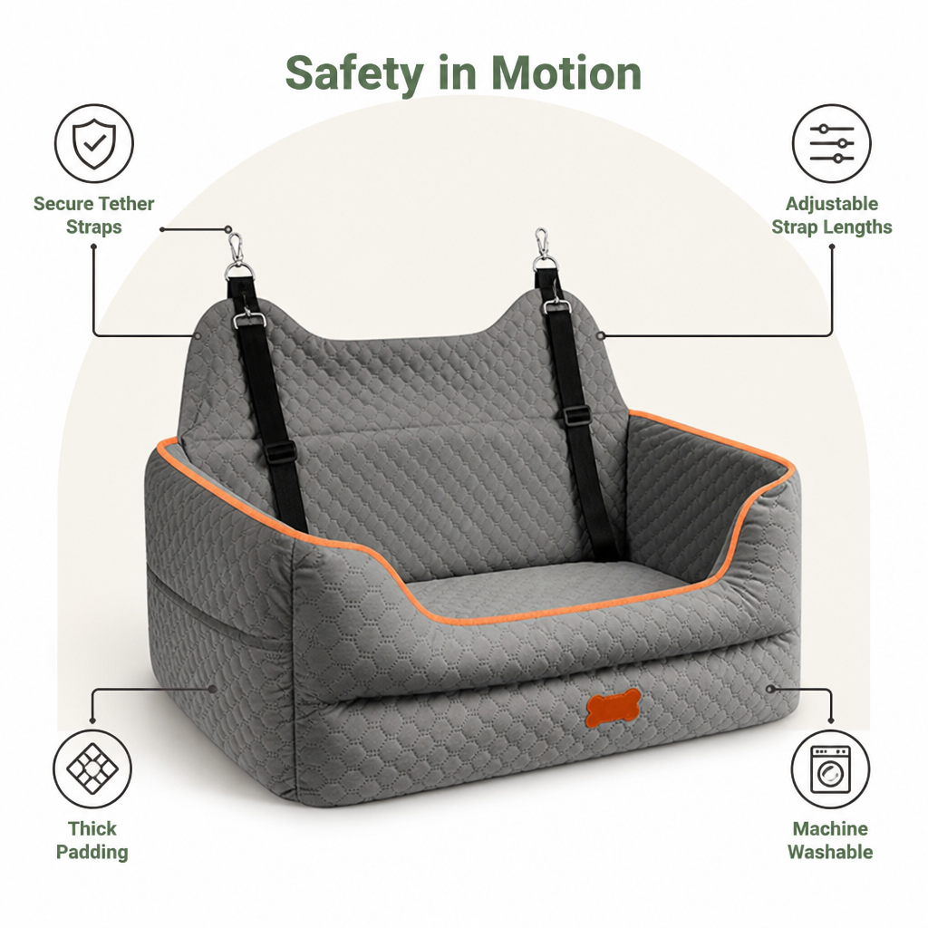 DogBedHouse Thick Padded Dog Booster Seat (Removable & Washable Cover)