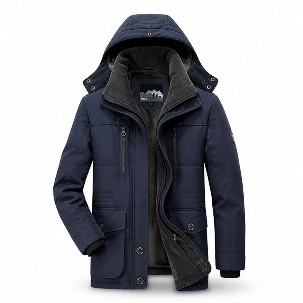 Men's Polyester Waterproof Insulated Hooded Parka | Regular Fit | High Collar, Hood, Multiple Pockets, Adjustable Waist | Workwear