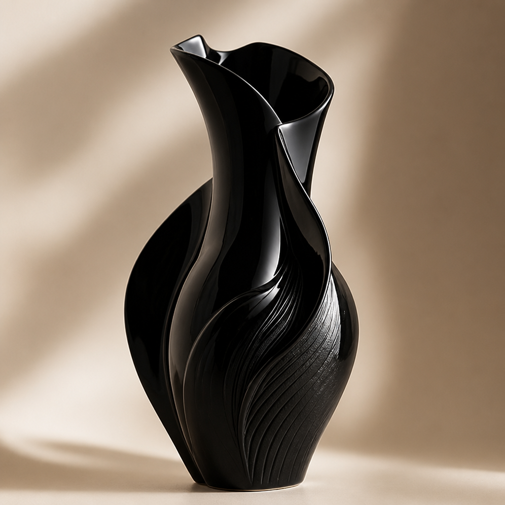 Keramikvase 18cm | Nordisches abstraktes Grasdesign | Getrocknete & echte Blumen | Schreibtisch- & Wohnzimmerdekoration