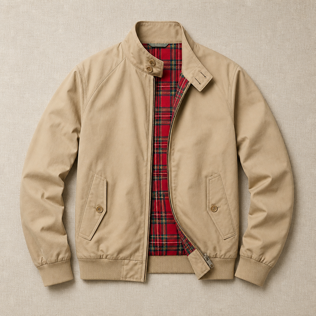 Men's Harrington Jacket | Checkered Lining & Stand-Up Collar | Wind-Resistant Lightweight