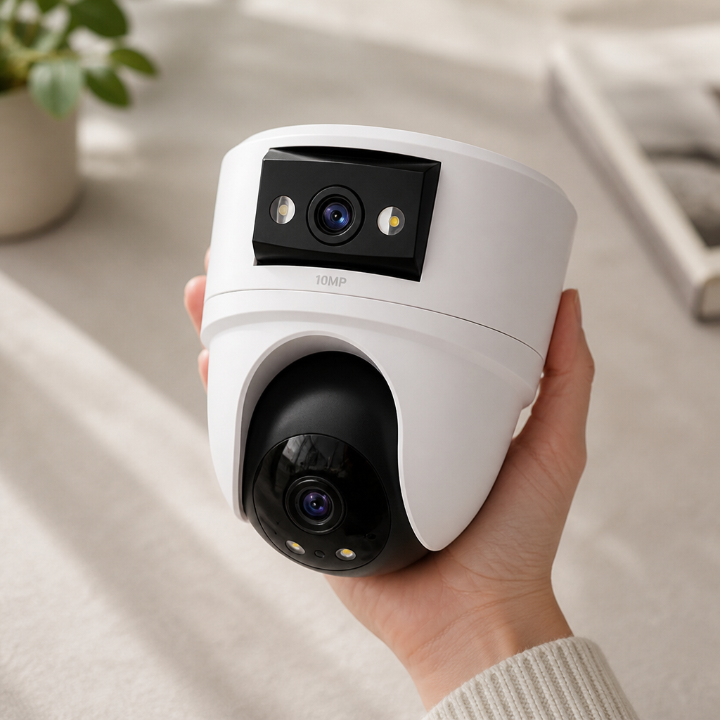 Dual-Lens WiFi Home Security Camera | 10MP Auto-Tracking Dual-Screen | Two-Way Audio & Night Vision