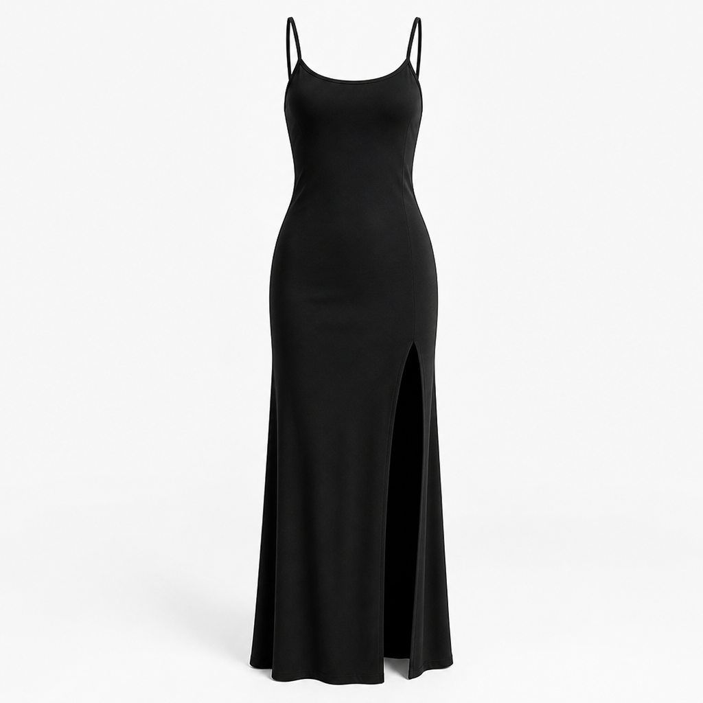 Women's Polyester Spaghetti Strap Maxi Dress | Fitted Bodycon | Thigh-High Slit, Sleeveless | Evening Wear, Summer Party