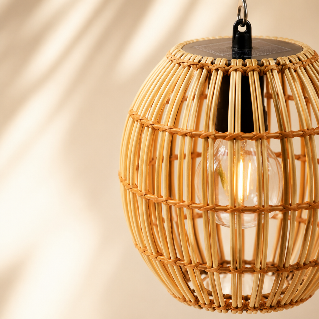 Outdoor Hanging Light | Solar-Powered LED Lantern | Woven Iron Frame, Vintage Yellow, 29×19 cm
