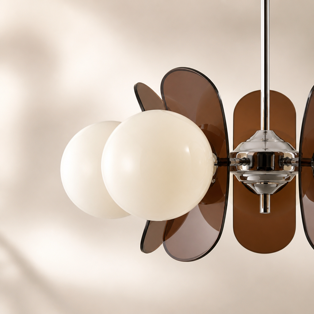 Chandelier | Opal Glass Sphere Design | Iron & Glass, 60×40 cm | Height-Adjustable Suspension