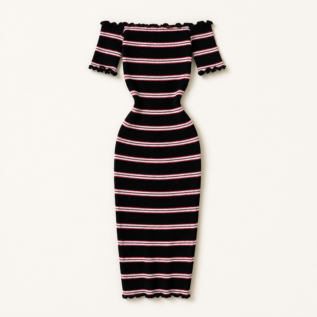 Women's Wrap Sundress | Knitted Fabric | Slash-Neck Striped Bodycon | Short Sleeve