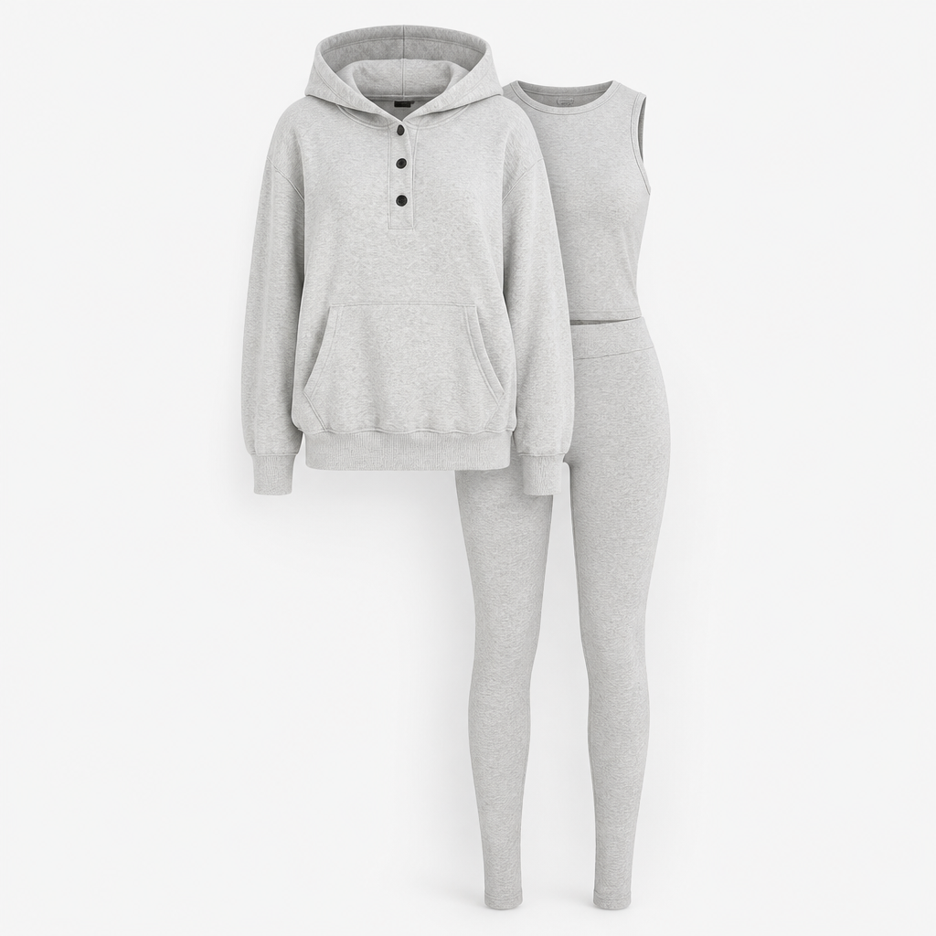 Women's Sleeveless Polyester Jumpsuit | Slim Fit | Ribbed Top, Oversized Hoodie, High-Waist Leggings | Gym Wear
