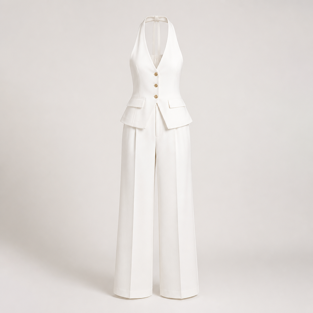 Women's Polyester Backless Jumpsuit | Fitted Bodice, High-Waisted Wide Leg | Full-Length Trousers | Evening Wear