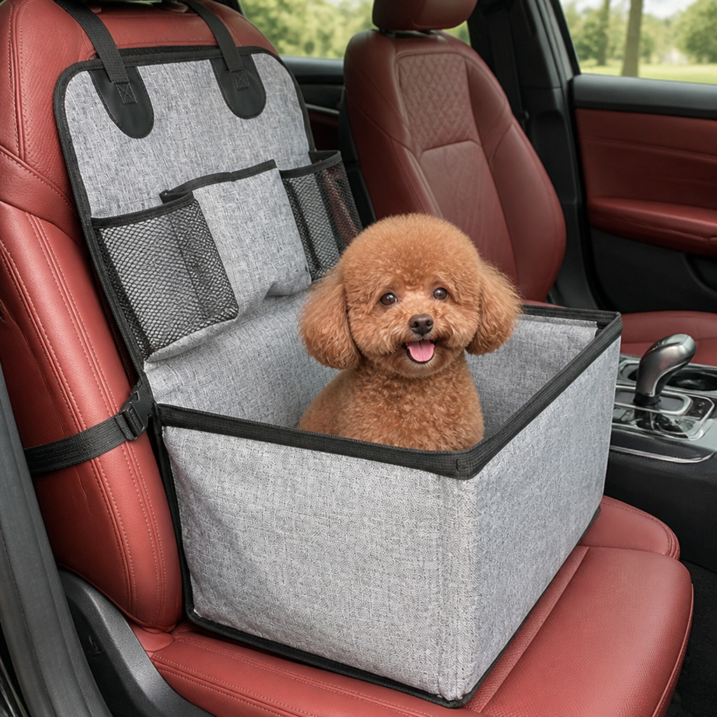 DogBedHouse Foldable & Stable Linen Fabric Car Booster Seat (Front Seat)