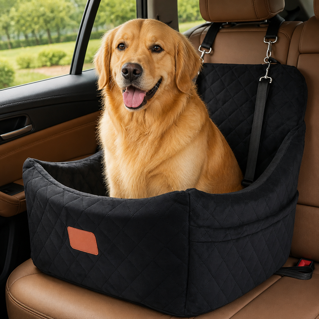 DogBedHouse Seat-Belt Pass-Through & Washable Cotton Dog Car Seat