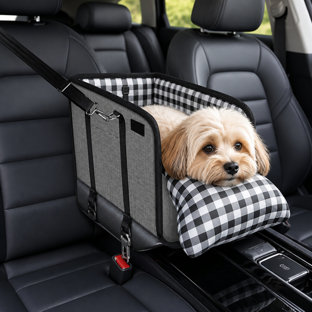 DogBedHouse Safety Belt & Soft Cushion Dog Car Seat (Console Booster)